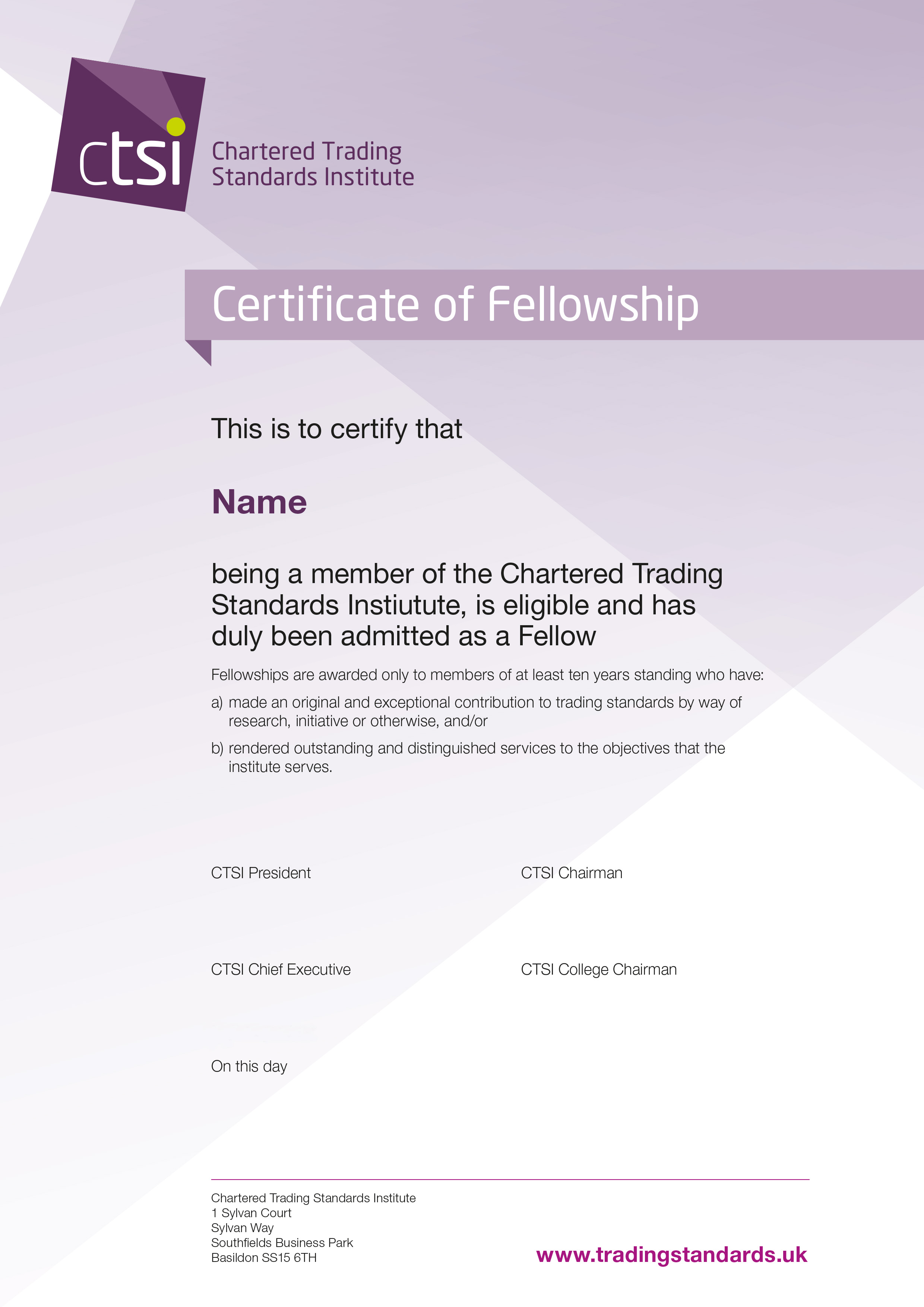CTSI certificate design
